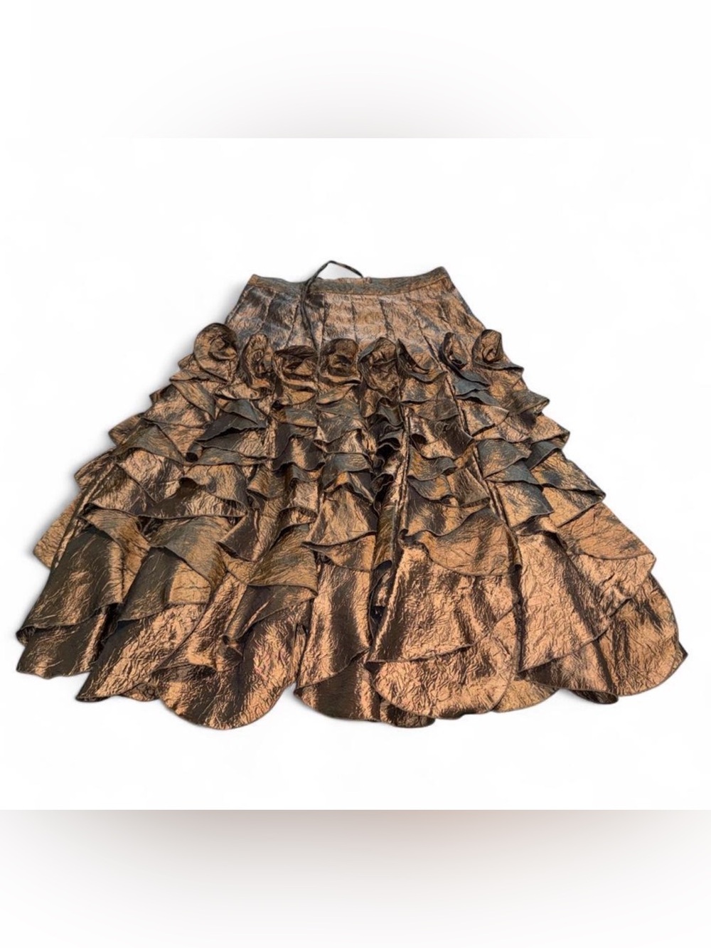 Metallic Bronze Ruffle Tier Maxi Skirt